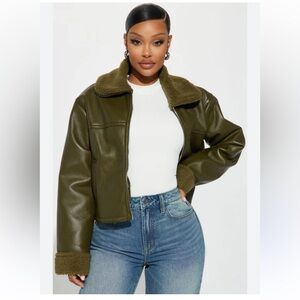 Fashion Nova Olive Leather Jacket